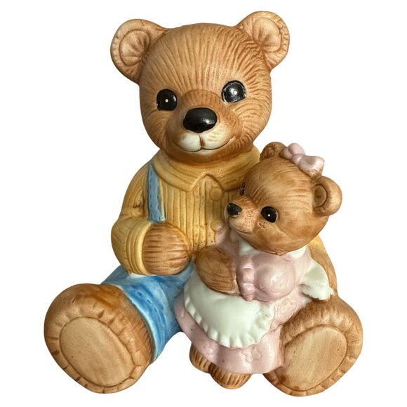 Parent & Child Teddy Bear Figurines Set of 2 Ceramic 1444 Vintage Pastel Bears - Picture 8 of 10